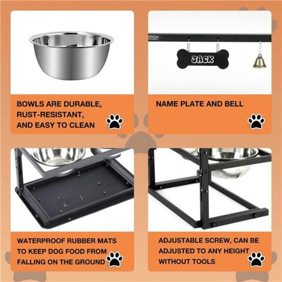 Elevated Dog Bowls,Raised Dog Bowl Stand for Large and Medium Dogs, Adjustable - Picture 3 of 7